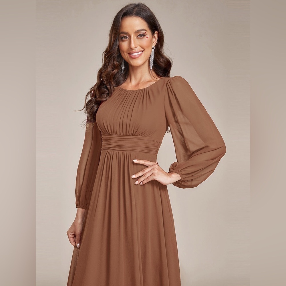 Long Sleeve Chiffon A-Line Empire Waist Formal Dress NWT 129.00 - Picture 5 of 5